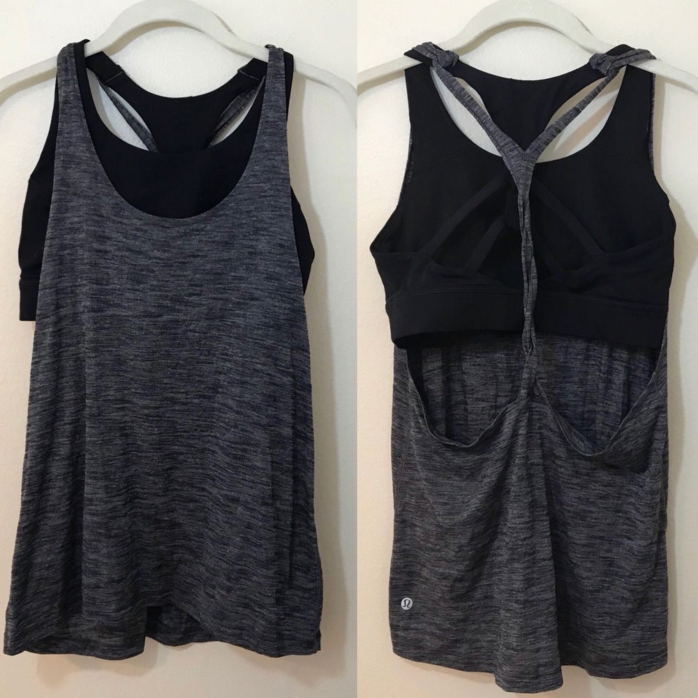 Lululemon Grey Twist Back Tank Top with Sports Bra